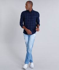 Camisa-Masculina-Comfort-em-Flanela-Estampada-Xadrez--com-Bolso-Manga-Longa-Azul-Marinho-8841744-Azul_Marinho_3