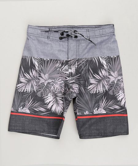 Bermuda-Surf-Infantil-Estampada-de-Folhagem-com-Velcro-e-Cordao-Cinza-Mescla-9231757-Cinza_Mescla_1