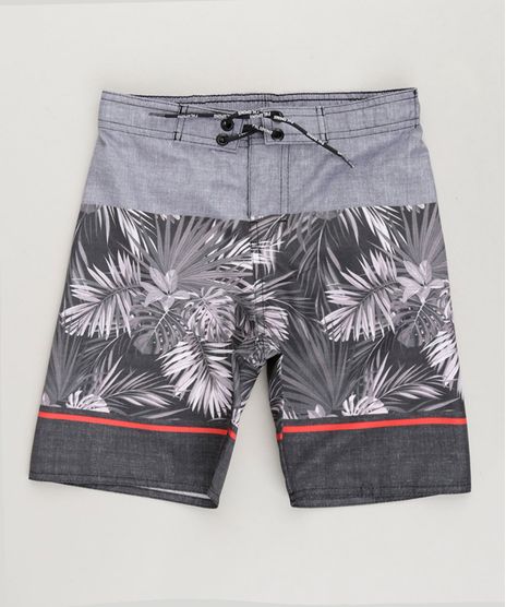 Bermuda-Surf-Infantil-Estampada-de-Folhagem-com-Velcro-e-Cordao-Cinza-Mescla-9231757-Cinza_Mescla_1