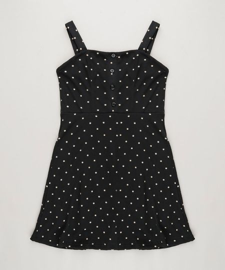 Vestido-Infantil-Evase-Curto-Estampado-de-Poa-Sem-Manga-Preto-9232112-Preto_1