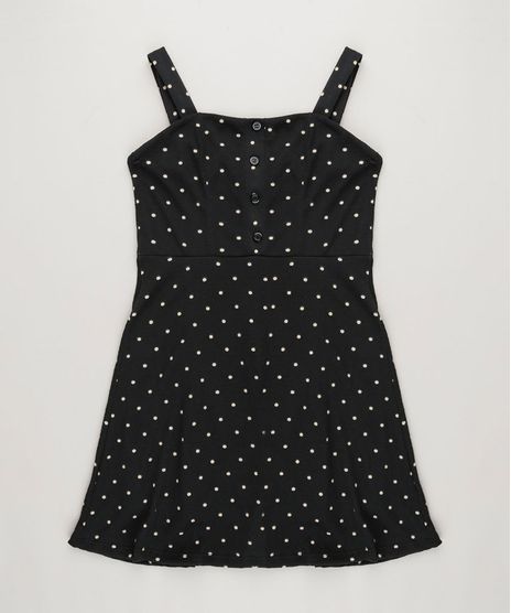 Vestido-Infantil-Evase-Curto-Estampado-de-Poa-Sem-Manga-Preto-9232112-Preto_1
