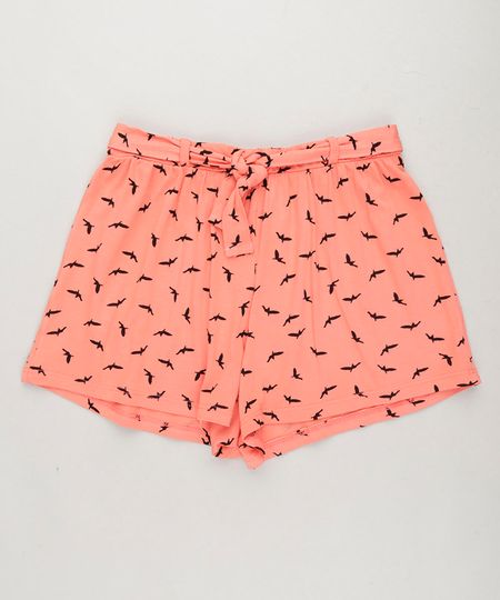 Short-Infantil-Estampado-de-Passaros-com-Faixa-Coral-9232118-Coral_1