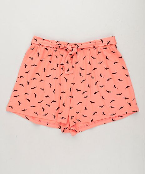 Short-Infantil-Estampado-de-Passaros-com-Faixa-Coral-9232118-Coral_1