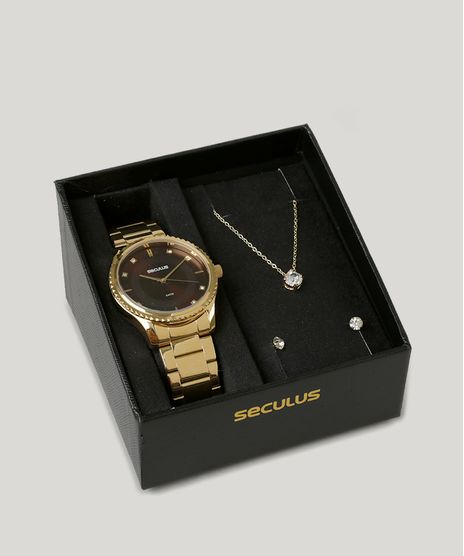 Kit-de-Relogio-Analogico-Seculus-Feminino---Colar---Brinco---20570LPSVDS1K1-Dourado-9282210-Dourado_1