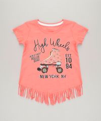 Blusa-Infantil-Patins-com-Paetes-e-Franjas-Manga-Curta-Decote-Redondo-Coral-9233133-Coral_1