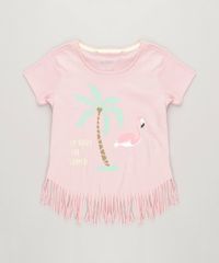 Blusa-Infantil-Flamingo-com-Glitter-e-Franjas-Manga-Curta-Decote-Redondo-em-Algodao---Sustentavel-Rose-9241757-Rose_1