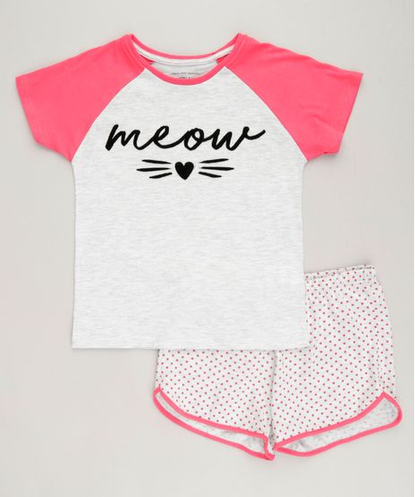 Pijama-Infantil--Meow--Raglan-Manga-Curta-Cinza-Mescla-Claro-9223720-Cinza_Mescla_Claro_1