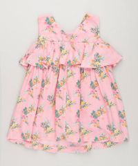 Vestido-Infantil-Curto-Estampado-Floral-com-Babado-Sem-Manga-Decote-Redondo-em-Algodao---Sustentavel-Rosa-9158425-Rosa_2