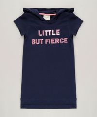 Vestido-Infantil-Curto--Little-But-Fierce--com-Paetes-e-Capuz-Manga-Curta-em-Moletom-Azul-Marinho-9232113-Azul_Marinho_1