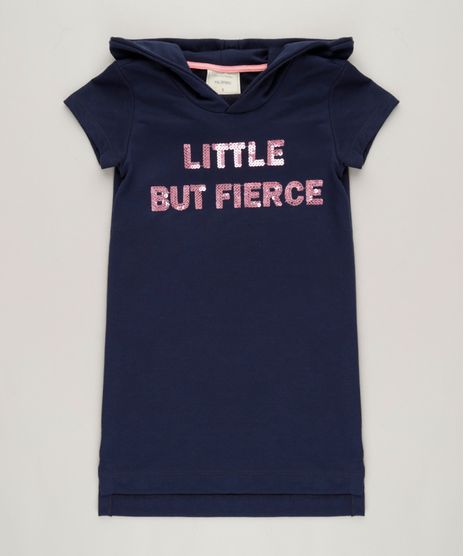Vestido-Infantil-Curto--Little-But-Fierce--com-Paetes-e-Capuz-Manga-Curta-em-Moletom-Azul-Marinho-9232113-Azul_Marinho_1