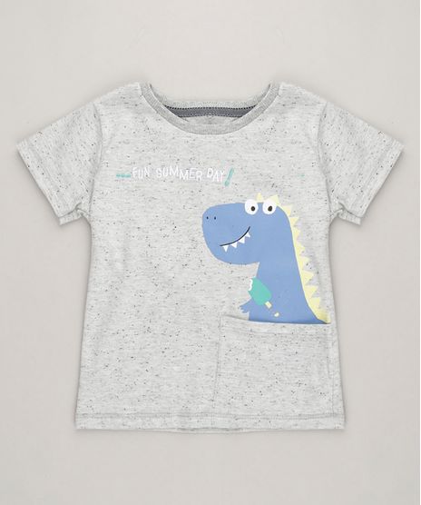Camiseta-Infantil-Dinossauro-com-Bolso-e-Bordado-Manga-Curta-Gola-Careca-Cinza-Mescla-Claro-9227806-Cinza_Mescla_Claro_1