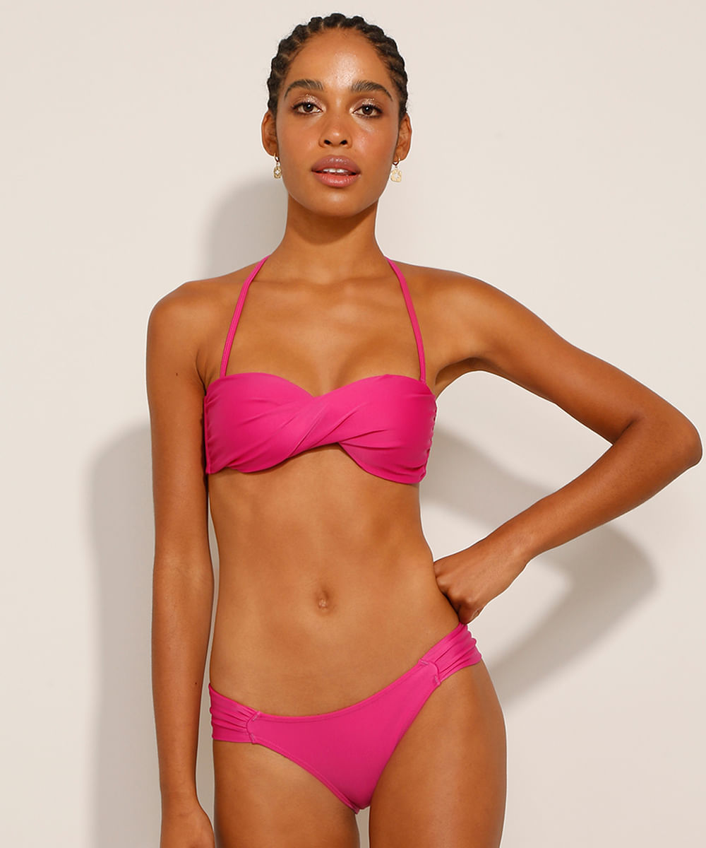 Biquíni Calcinha com Franzido e Proteção UV50+ Rosa