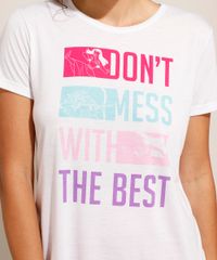 Camiseta Esportiva Feminina Princesas Branca detalhe estampa don