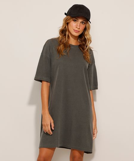 Vestido Camiseta Curto Básico Chumbo Frente Vestido Camiseta Curto Básico Chumbo Frente