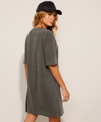 Vestido Camiseta Curto Básico Chumbo Costas