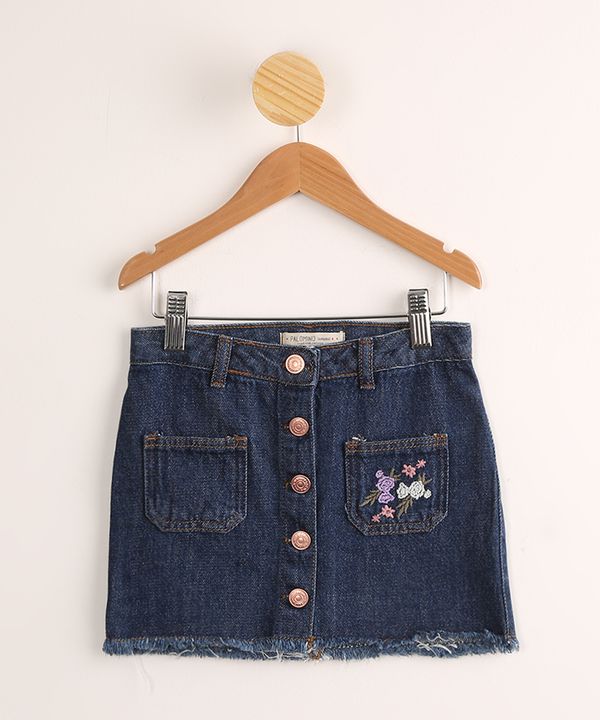 Saia Infantil Jeans com Botões Azul Escuro 6