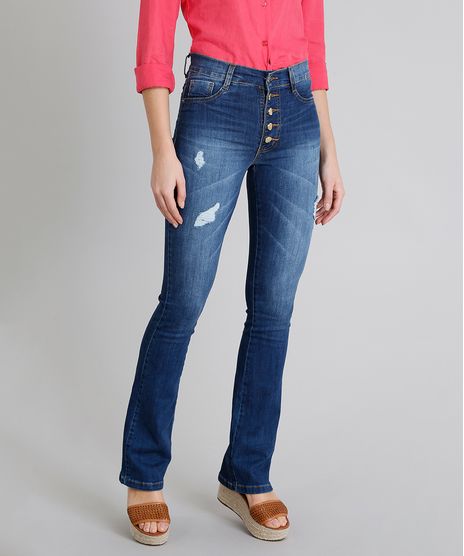 Calca-Jeans-Feminina-Boot-Cut-Sawary-Cintura-Alta-com-Botoes--Azul-Escuro-9240768-Azul_Escuro_1