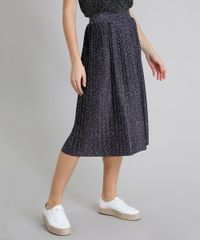 Saia-Feminina-Midi-Plissada-Estampada-de-Poas-Preta-9262070-Preto_1
