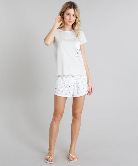 Pijama-Feminino-Coelho-com-Bolso-Manga-Curta-Cinza-Mescla-Claro-9246533-Cinza_Mescla_Claro_1
