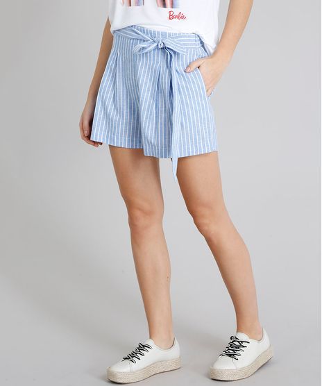 Short-Feminino-em-Linho-Listrado-com-Pregas-e-Faixa-Azul-Claro-9249362-Azul_Claro_1