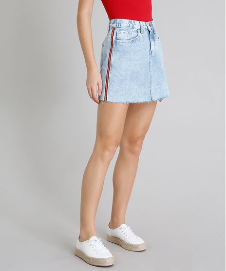 Saia-Jeans-Feminina-com-Faixa-Lateral-e-Bolsos-Azul-Claro-9209355-Azul_Claro_1