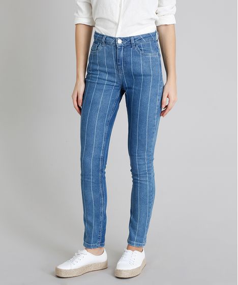 calça jeans listrada feminina