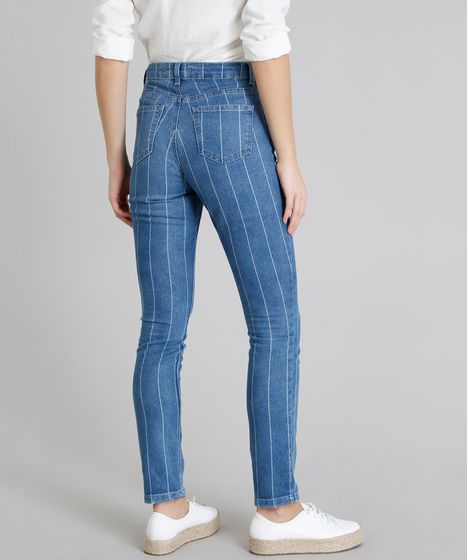 calça jeans listrada feminina