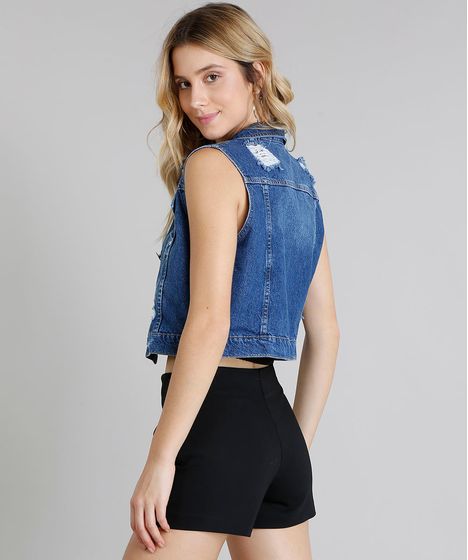 colete feminino jeans curto