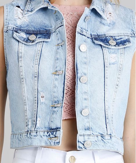 colete jeans claro feminino