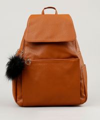 Mochila-Feminina-com-Chaveiro-de-Pompom-Caramelo-8505200-Caramelo_1