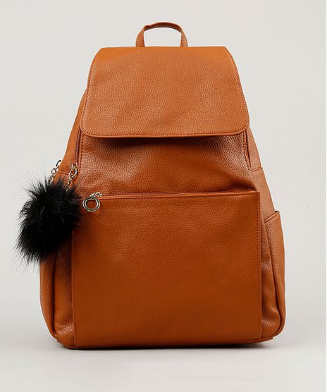 Mochila-Feminina-com-Chaveiro-de-Pompom-Caramelo-8505200-Caramelo_1