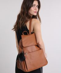 Mochila-Feminina-com-Chaveiro-de-Pompom-Caramelo-8505200-Caramelo_2
