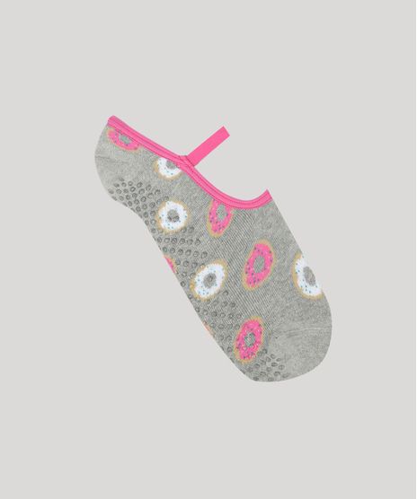 Meia-Feminina-Sapatilha-Estampada-de-Donuts-Cinza-Mescla-9233079-Cinza_Mescla_1