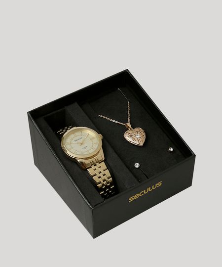 Kit-de-Relogio-Analogico-Seculus-Feminino---Colar---Brinco---28787LPSVDA1K1-Dourado-9282206-Dourado_1