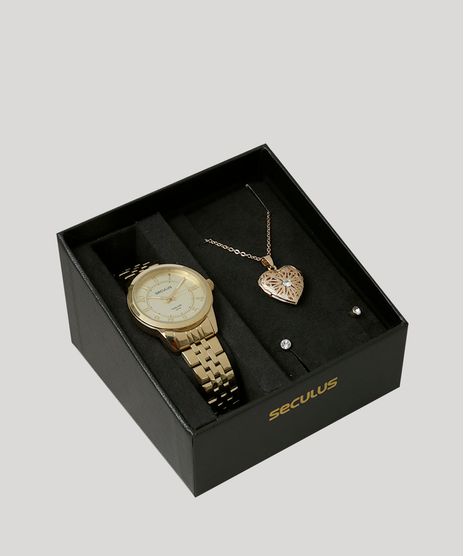 Kit-de-Relogio-Analogico-Seculus-Feminino---Colar---Brinco---28787LPSVDA1K1-Dourado-9282206-Dourado_1