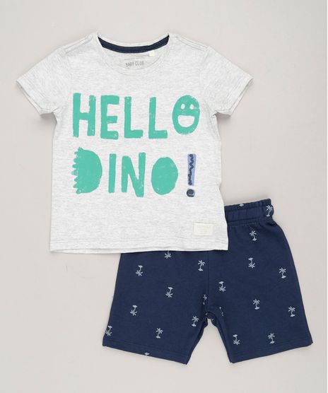 Conjunto-Infantil--Hello-Dino---de-Camiseta-Manga-Curta-Cinza-Mescla-Claro---Bermuda-Estampada-em-Moletom-Azul-Marinho-9227875-Azul_Marinho_1