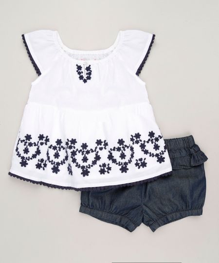 Conjunto-Infantil-de-Blusa-com-Bordado-Manga-Curta-Off-White---Short-Jeans-com-Babados-Azul-Escuro-9117939-Azul_Escuro_1