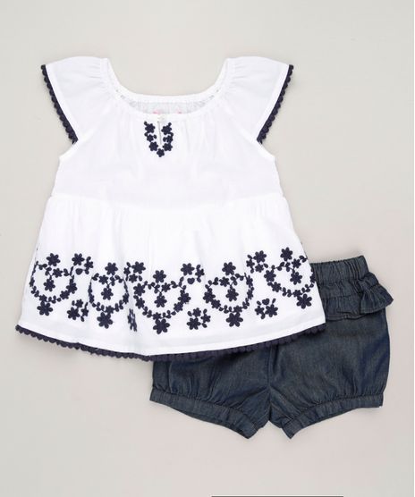 Conjunto-Infantil-de-Blusa-com-Bordado-Manga-Curta-Off-White---Short-Jeans-com-Babados-Azul-Escuro-9117939-Azul_Escuro_1