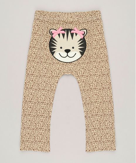 Calca-Infantil-Onca-Estampada-Animal-Print-em-Algodao---Sustentavel-Bege-9109979-Bege_1