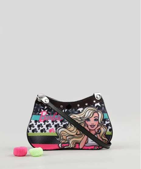 Bolsa-Infantil-Estampada-da-Barbie---Elasticos-de-Cabelo-Preta-9127468-Preto_1