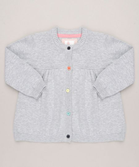 Cardigan-Infantil-em-Trico-com-Botoes-Coloridos-Manga-Longa-em-Algodao---Sustentavel-Cinza-Mescla-9116667-Cinza_Mescla_1