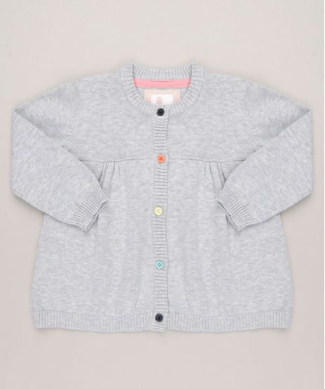 Cardigan-Infantil-em-Trico-com-Botoes-Coloridos-Manga-Longa-em-Algodao---Sustentavel-Cinza-Mescla-9116667-Cinza_Mescla_1