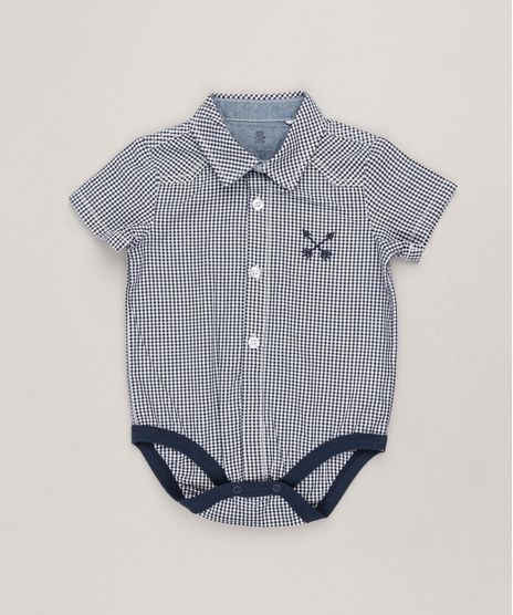 Body-Polo-Infantil-Estampado-Xadrez-com-Bordado-Manga-Curta-em-Algodao---Sustentavel-Azul-Marinho-9120603-Azul_Marinho_1