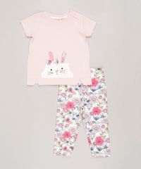 Conjunto-Infantil-Coelhinho-de-Blusa-Manga-Curta-Rosa---Calca-Legging-Estampada-Floral-em-Algodao---Sustentavel-Off-White-9117943-Off_White_1