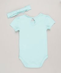 Body-Infantil-com-Estampa-de-Flores-Manga-Curta-Decote-Redondo---Faixa-de-Cabelo-com-Laco-em-Algodao---Sustentavel-Verde-Claro-9114246-Verde_Claro_2