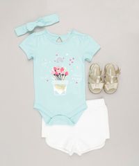 Body-Infantil-com-Estampa-de-Flores-Manga-Curta-Decote-Redondo---Faixa-de-Cabelo-com-Laco-em-Algodao---Sustentavel-Verde-Claro-9114246-Verde_Claro_3