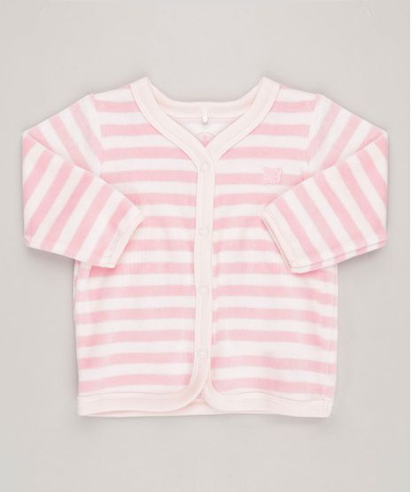 Cardigan-Infantil-em-Plush-Listrado-Manga-Longa-de-Algodao---Sustentavel--Rosa-8859068-Rosa_1