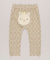 Calca-Infantil-Gatinha-Estampada-Animal-Print-em-Algodao---Sustentavel-Bege-8934412-Bege_1