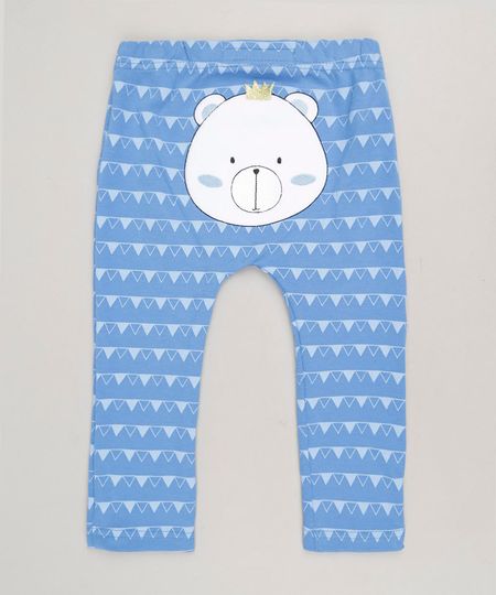 Calca-Infantil-Ursinho-Estampada-Geometrica-em-Algodao---Sustentavel-Azul-9110022-Azul_1