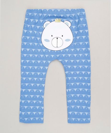 Calca-Infantil-Ursinho-Estampada-Geometrica-em-Algodao---Sustentavel-Azul-9110022-Azul_1
